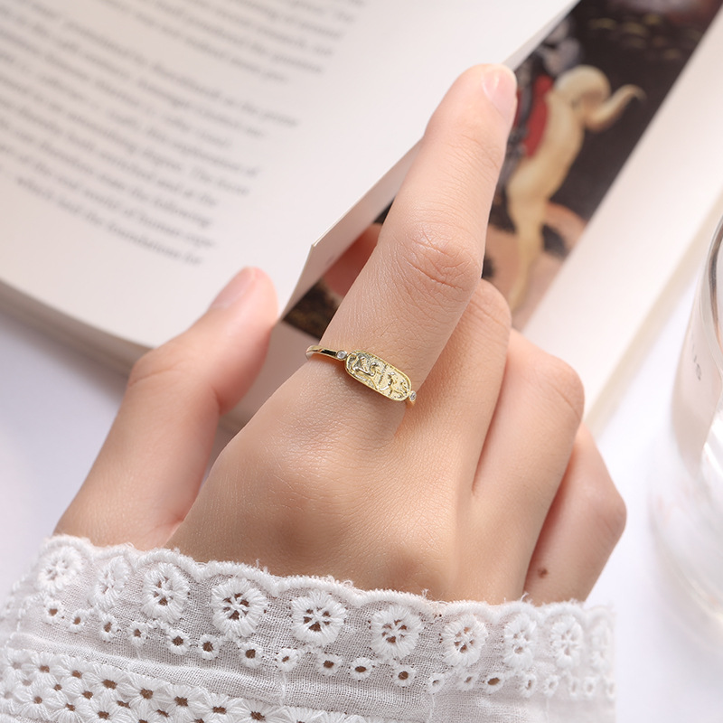 Adjustable Golden Round Cut Sterling Silver Plated Gold Ring