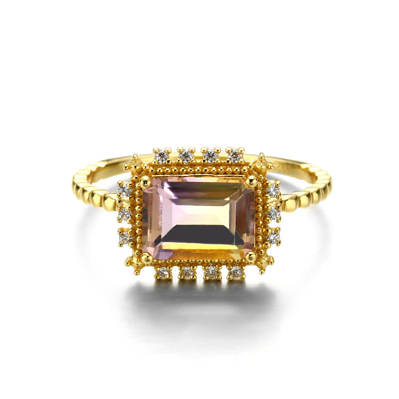 Baguette Shape Ametrine Stone Sterling Silver Ring-DL-Juri Elle