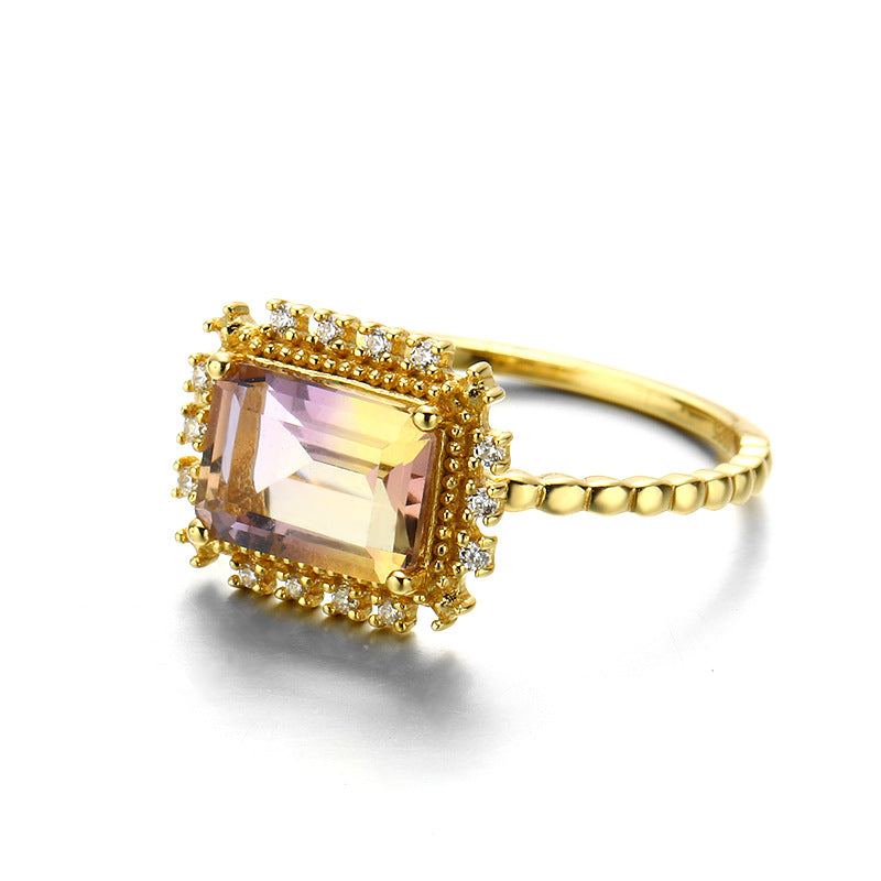 Baguette Shape Ametrine Stone Sterling Silver Ring-DL-Juri Elle