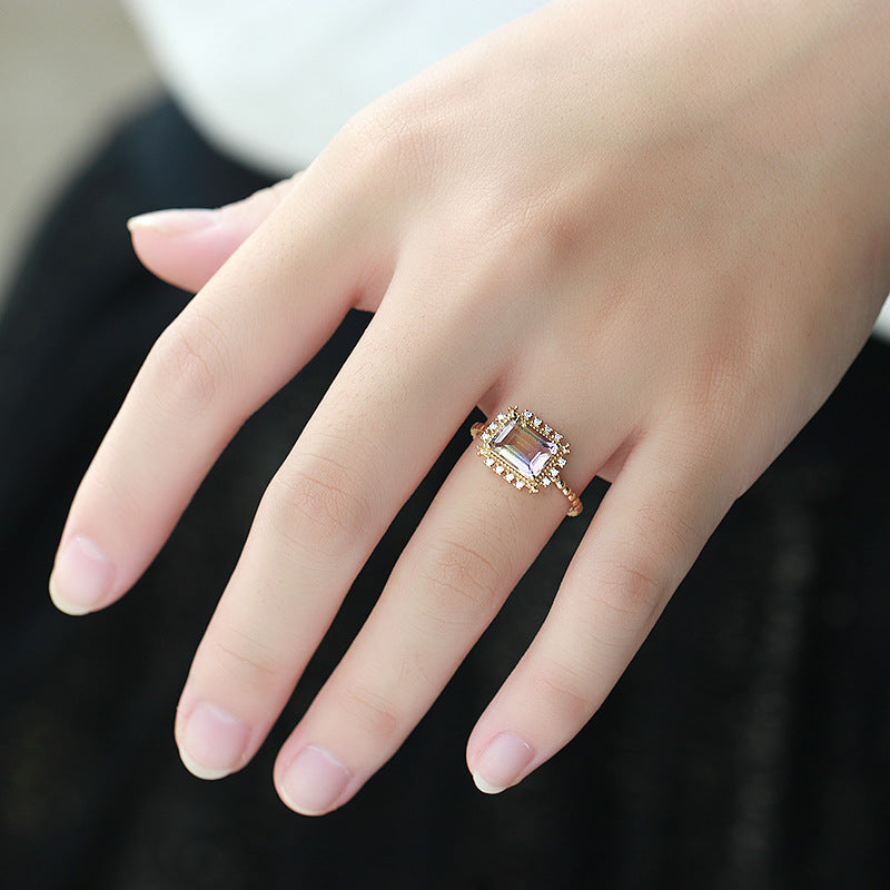 Baguette Shape Ametrine Stone Sterling Silver Ring-DL-Juri Elle