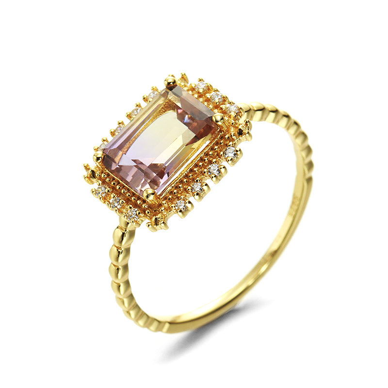 Baguette Shape Ametrine Stone Sterling Silver Ring-DL-Juri Elle