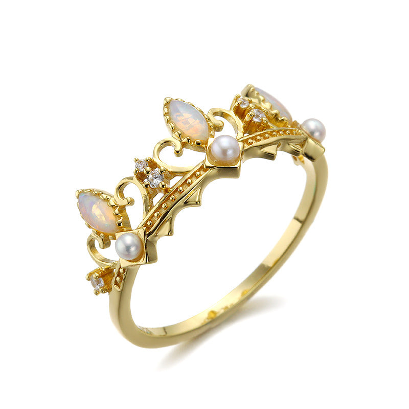 Crown Shape Opal Stone Sterling Silver Ring Set-DL-Juri Elle