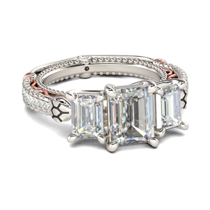 Three Stone Emerald Cut Sterling Silver Snake Ring-JE-Juri Elle