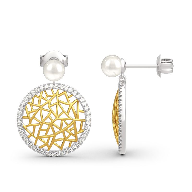 Modern Filigree Cultured Pearl Sterling Silver Earrings-JE-Juri Elle