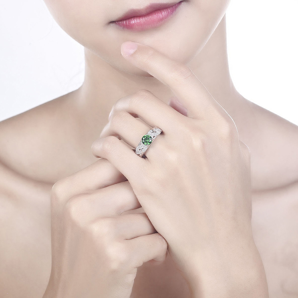 Vintage Round Cut Sterling Silver Ring Set-ZX-Juri Elle