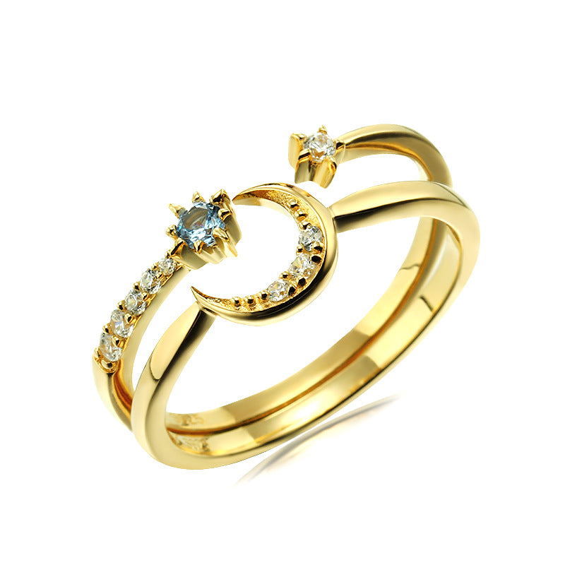 Star And Moon Sterling Silver Ring Set-DL-Juri Elle