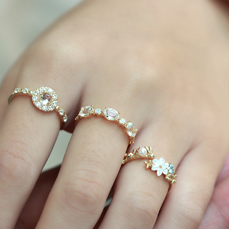 White Topaz Stone Sterling Silver Ring-DL-Juri Elle