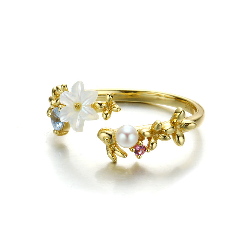 Shell Flower Sterling Silver Open Ring-DL-Juri Elle