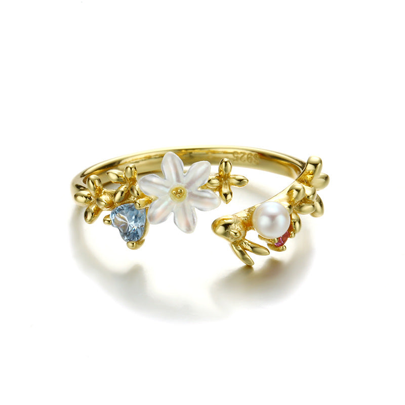 Shell Flower Sterling Silver Open Ring-DL-Juri Elle