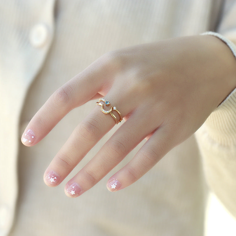 Star And Moon Sterling Silver Ring Set-DL-Juri Elle