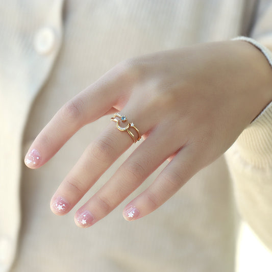 Star And Moon Sterling Silver Ring Set-DL-Juri Elle