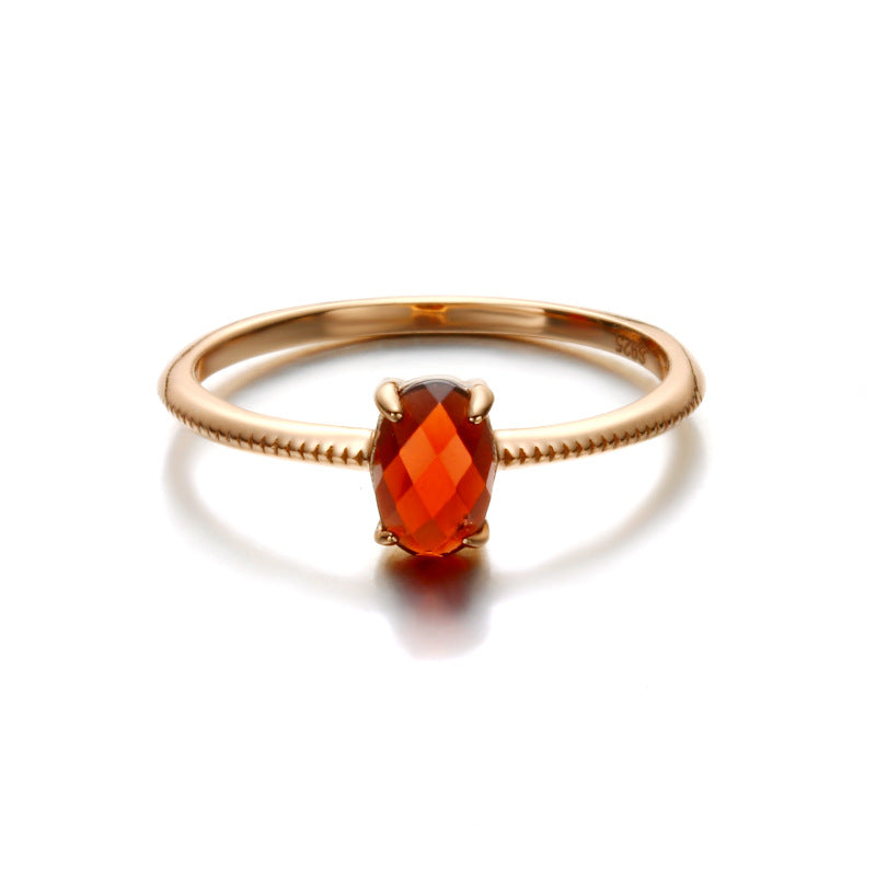 Simple Red Garnet Sterling Silver Ring-DL-Juri Elle