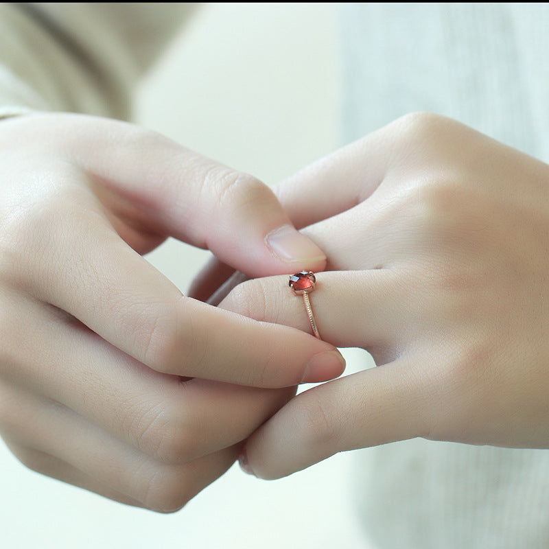 Simple Red Garnet Sterling Silver Ring-DL-Juri Elle