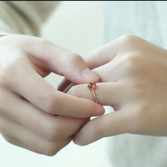 Simple Red Garnet Sterling Silver Ring-DL-Juri Elle