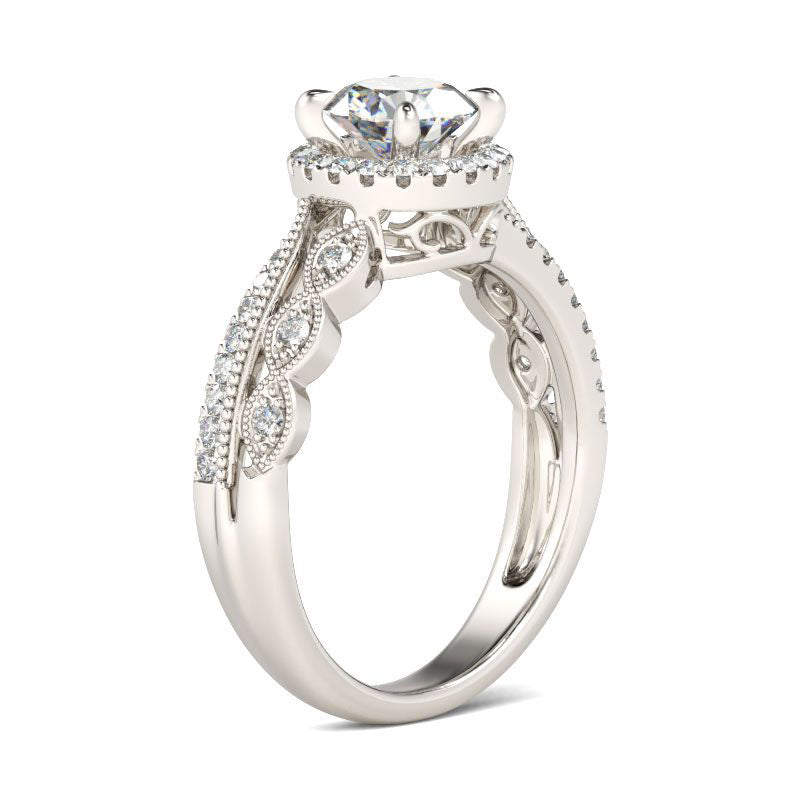 Beaded Halo Round Cut Sterling Silver Ring-JE-Juri Elle