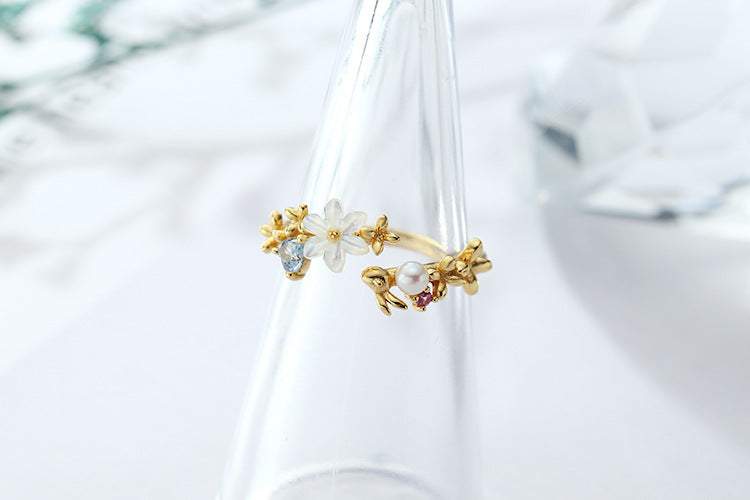 Shell Flower Sterling Silver Open Ring-DL-Juri Elle