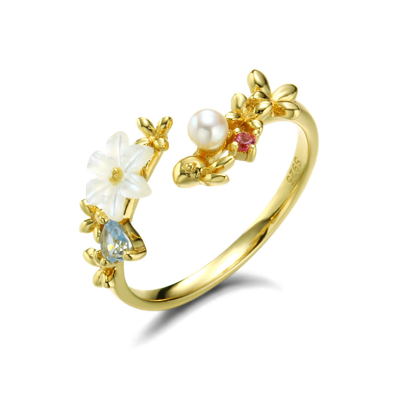 Shell Flower Sterling Silver Open Ring-DL-Juri Elle