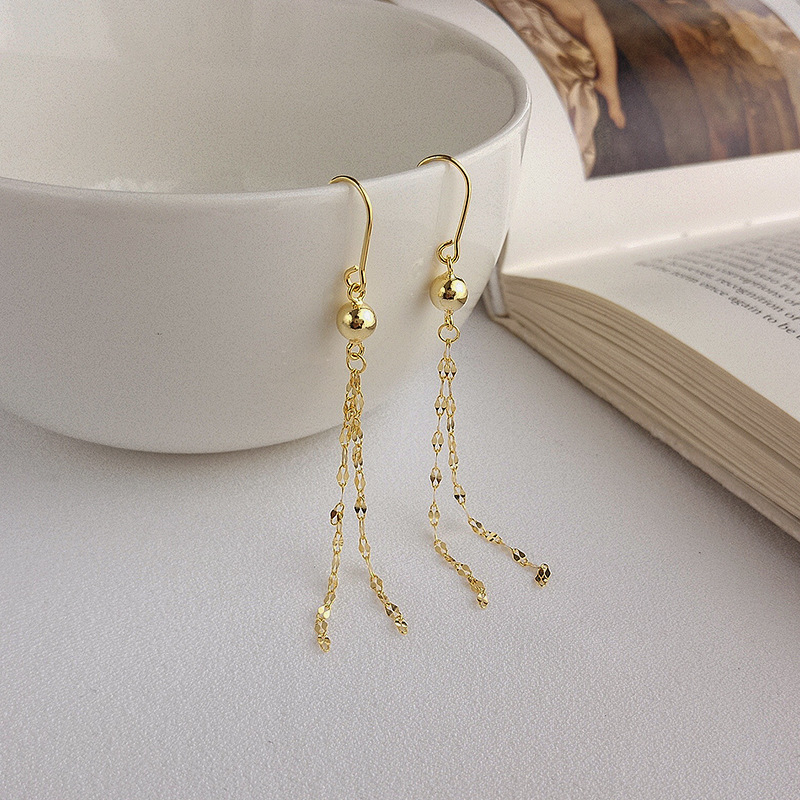 Long Tassel Sterling Silver Plated Gold Earring