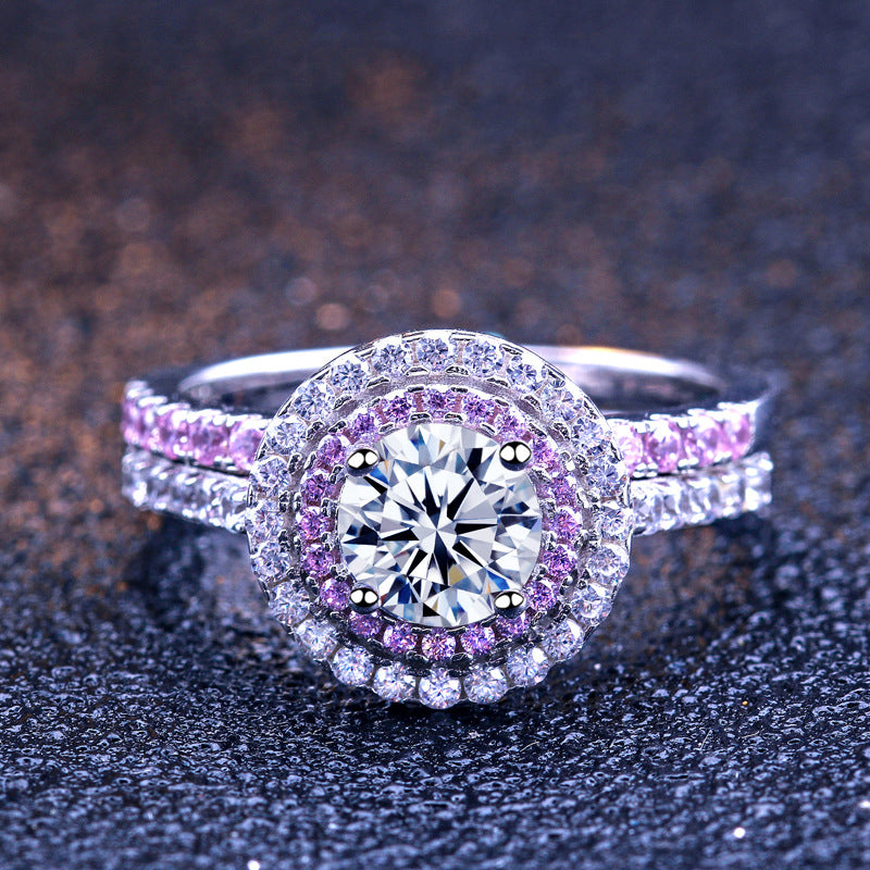 Sparkle Double Halo Round Cut Sterling Silver Ring