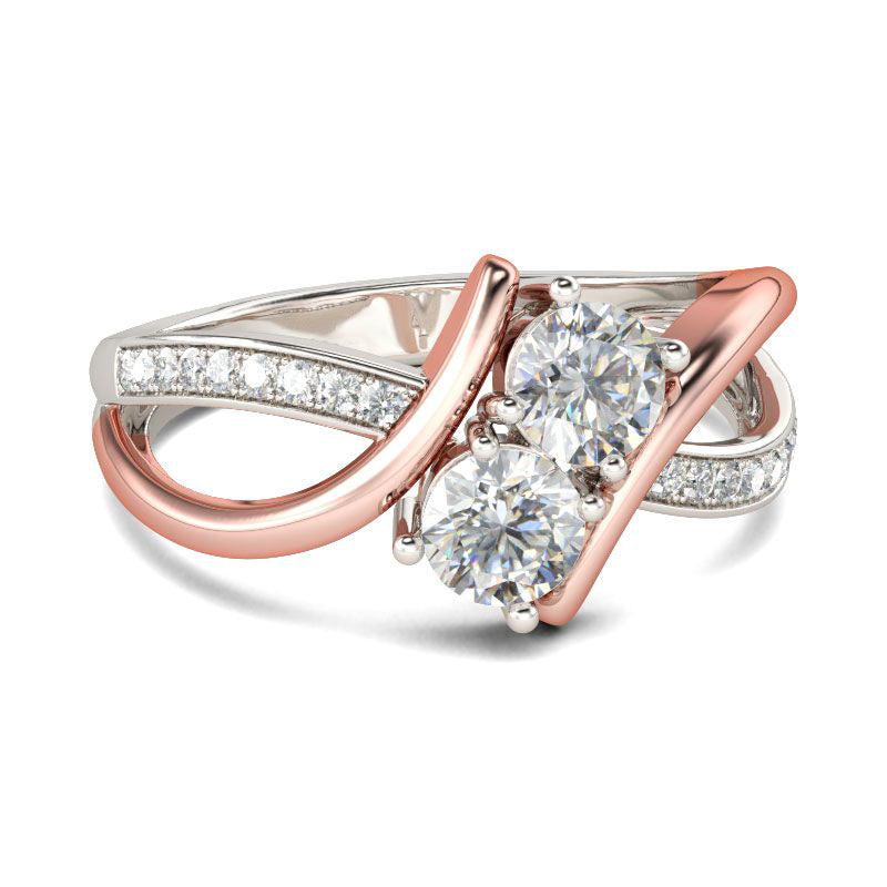 Two Stone Crossover Round Cut Sterling Silver Ring-JE-Juri Elle