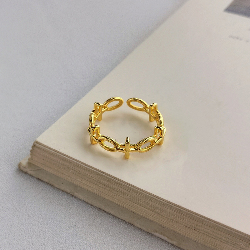 Cross Twist Sterling Silver Plated Gold Ring