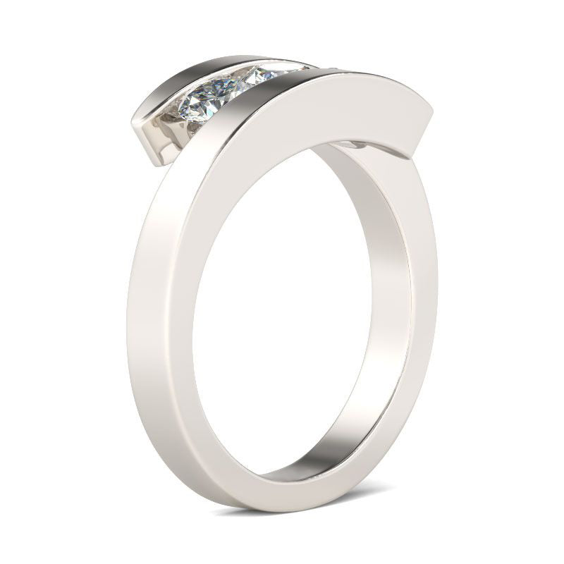 Tension Three Stone Round Cut Sterling Silver Ring-JE-Juri Elle