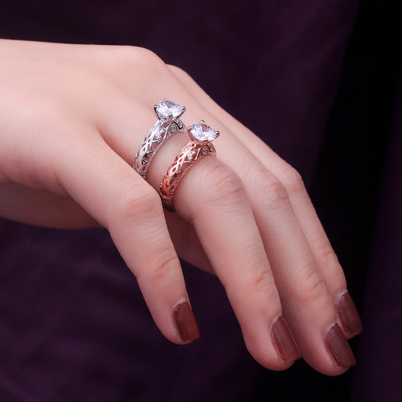 Rose Gold Round Cut Sterling Silver Ring-TL-Juri Elle