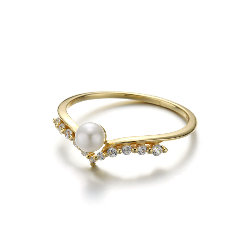 Crown Shape Sterling Silver Ring With Pearl-DL-Juri Elle