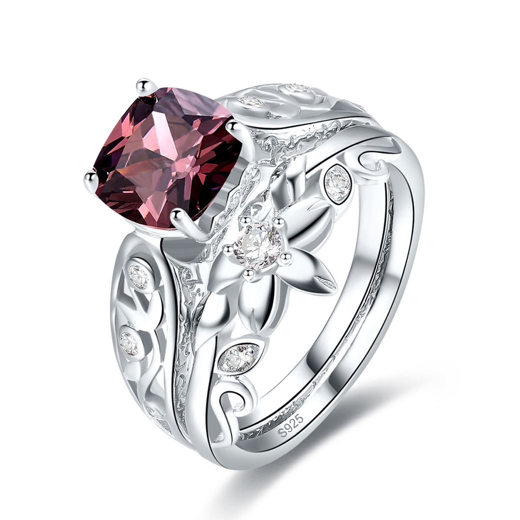Flower Cushion Cut Sterling Silver Ring-ZX-Juri Elle