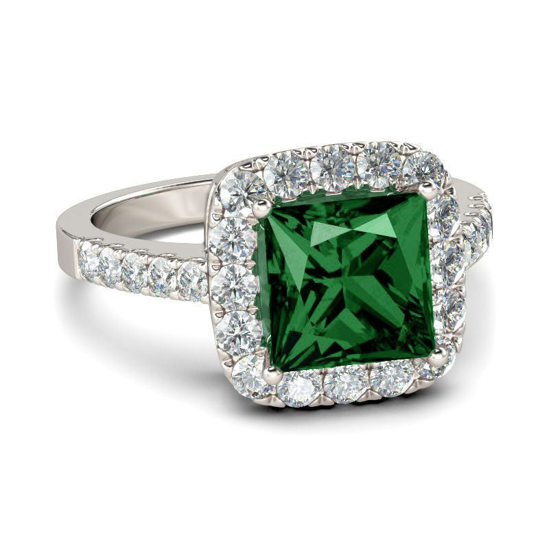 Halo Princess Cut Sterling Silver Ring-JE-Juri Elle
