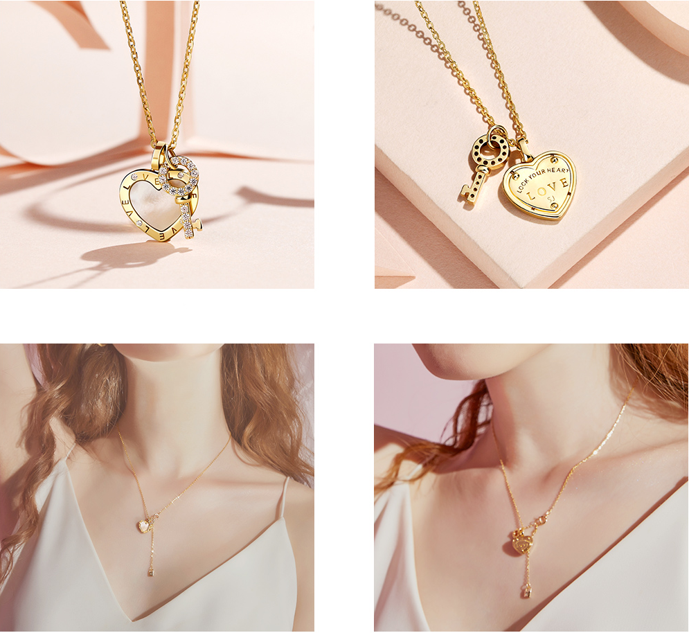 Unlock Love Round Cut Sterling Silver Plated 14K Gold Necklace