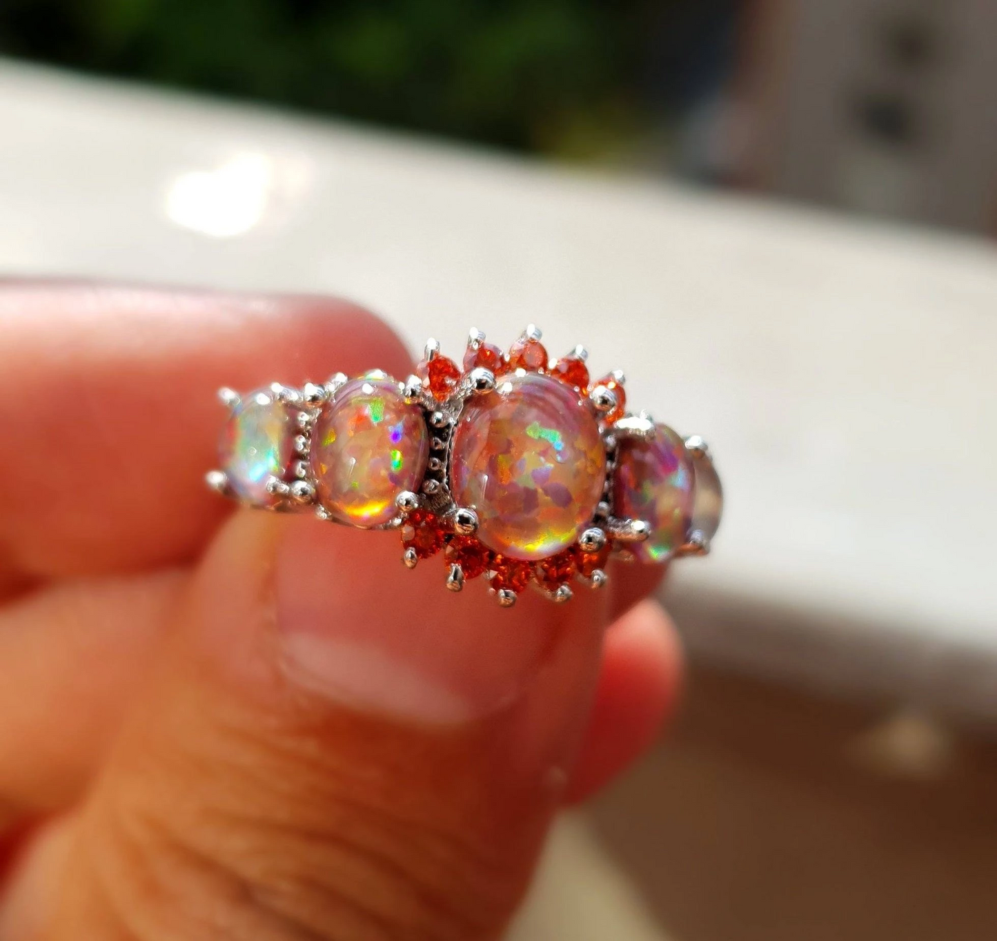Superbe bague en argent et grenat opale de feu orange