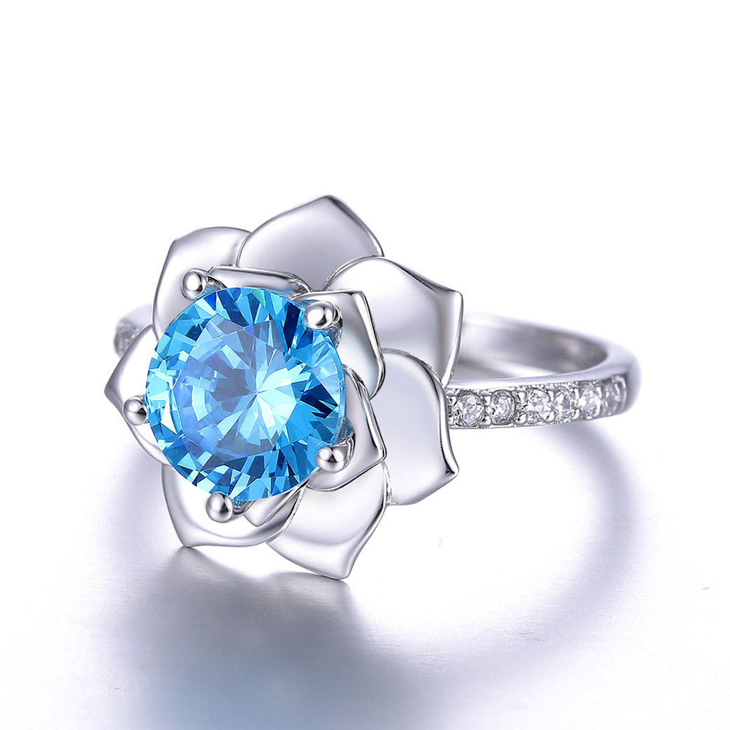 Flower Round Cut Sterling Silver Ring-ZX-Juri Elle