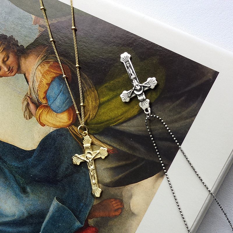 Christian Cross Sterling Silver Plated Gold Necklace