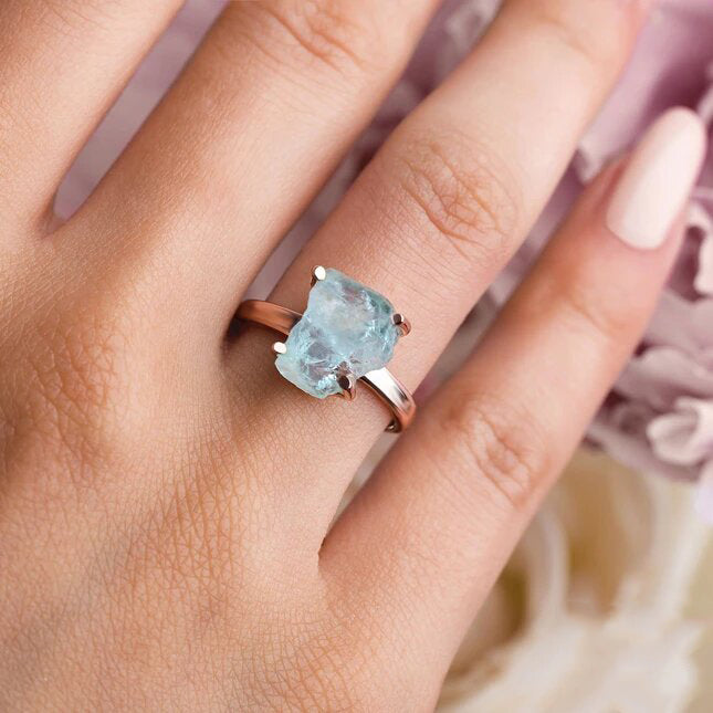 Raw Crystal Ring - Aquamarine-MM-Juri Elle
