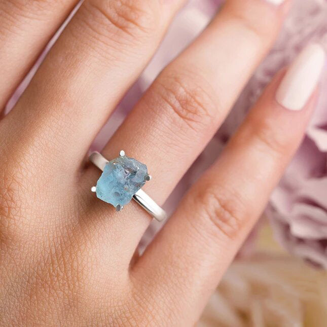Raw Crystal Ring - Aquamarine-MM-Juri Elle