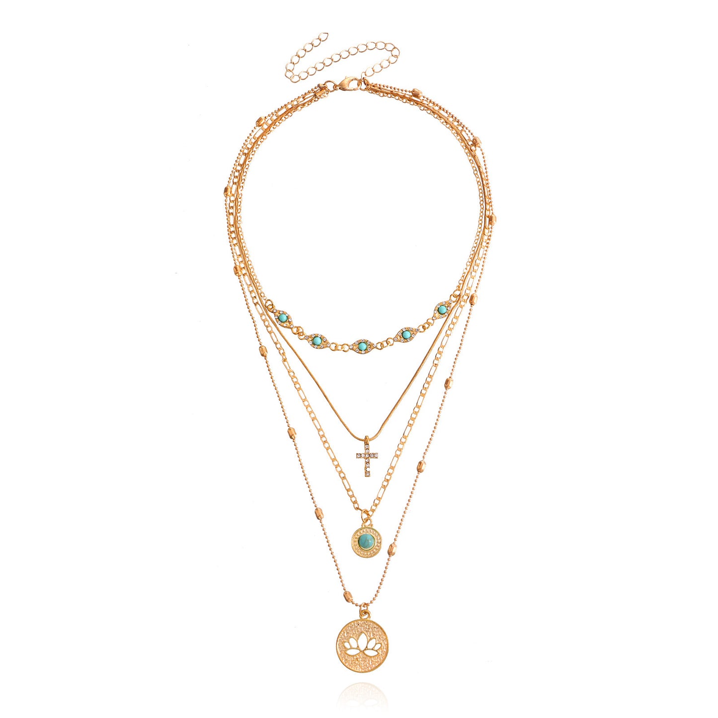 Bohemian Hollowed-out Flower Necklace With Diamond Cross