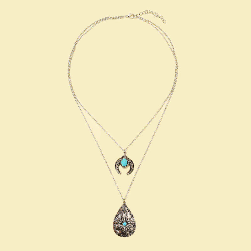 Bohemian Tree Water Drop Carved Necklace