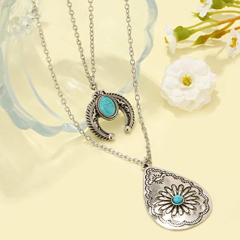 Bohemian Tree Water Drop Carved Necklace