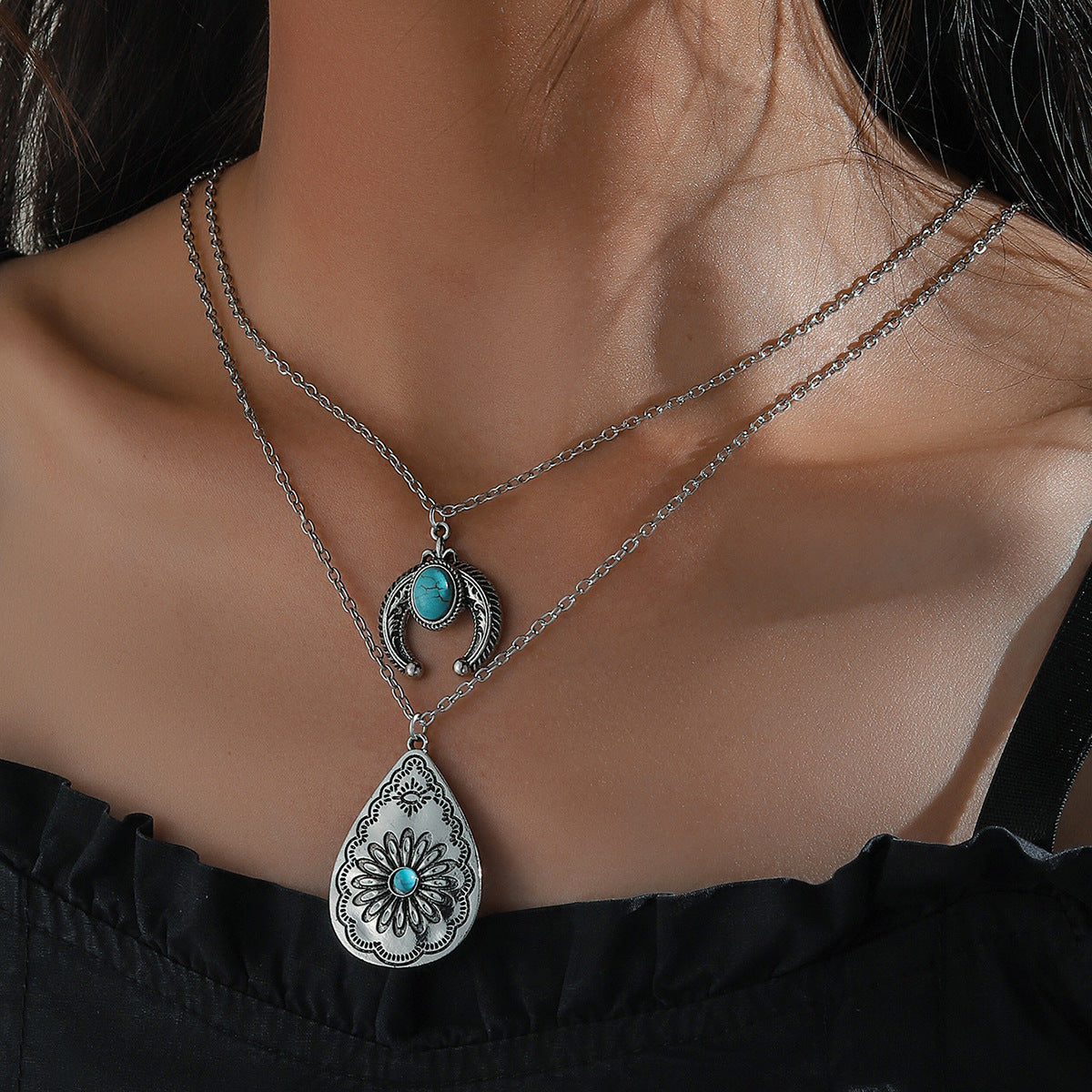 Bohemian Tree Water Drop Carved Necklace