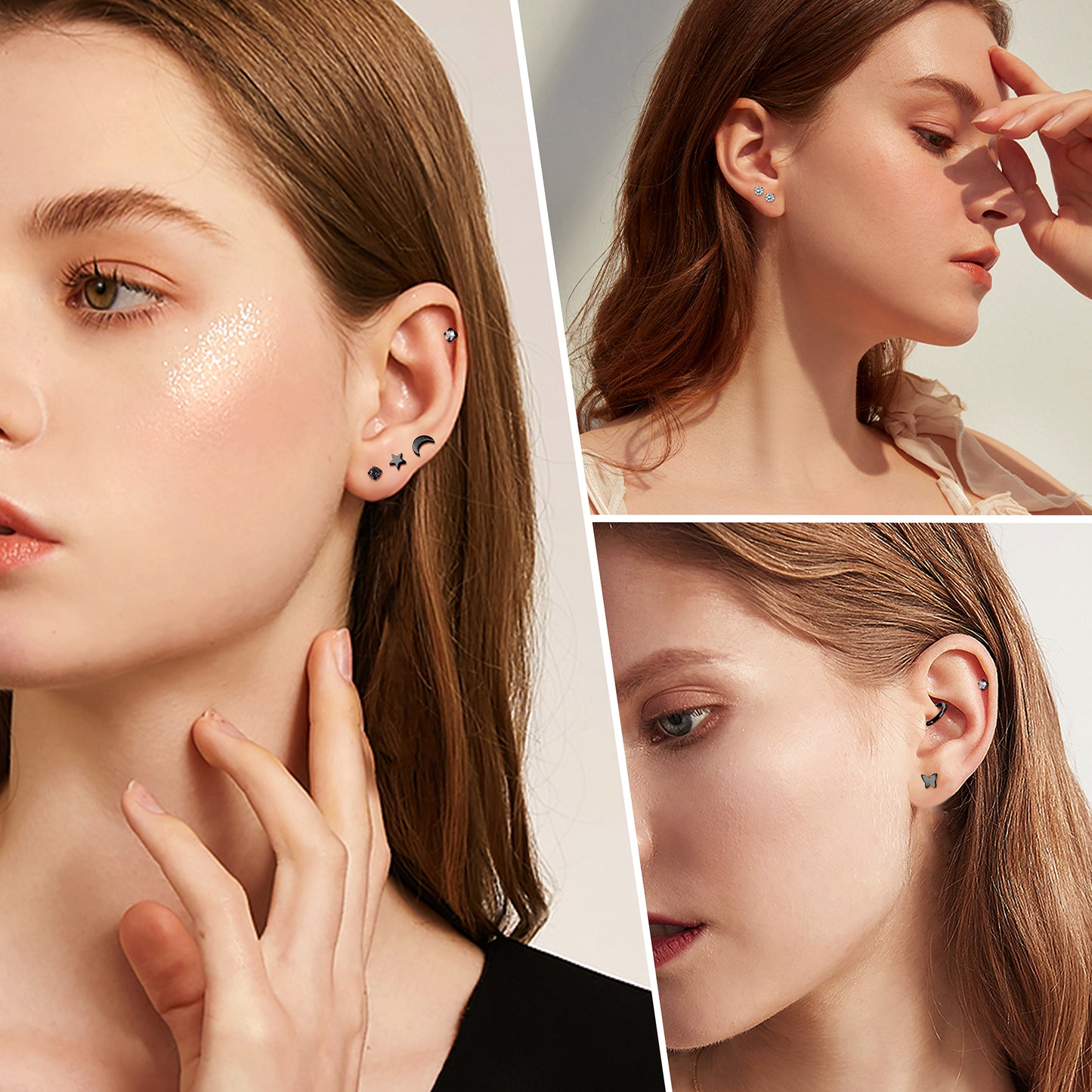 FIOROYAL 21Pairs Small Stud Earrings for Women Black Stud Earrings 20G Flat Back Earrings Screw Back Earrings Hoop Earrings for Cartilage Ears