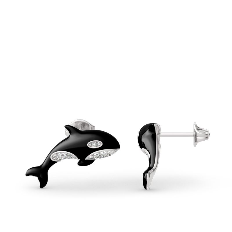Orca Killer Whale Sterling Silver Earrings-JE-Juri Elle