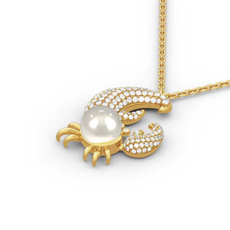 Cultured Pearl Crab Pendant Sterling Silver Necklace-JE-Juri Elle