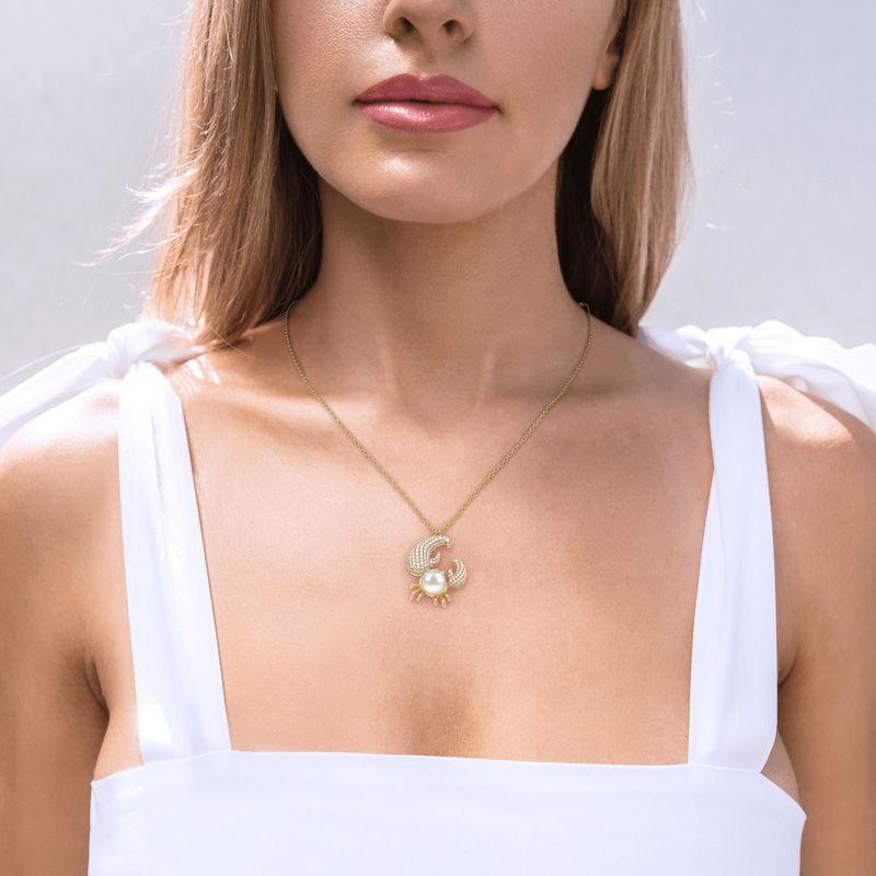 Cultured Pearl Crab Pendant Sterling Silver Necklace-JE-Juri Elle
