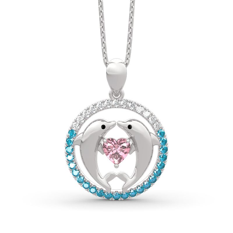 Two Dancing Dolphins Heart Cut Sterling Silver Necklace-JE-Juri Elle