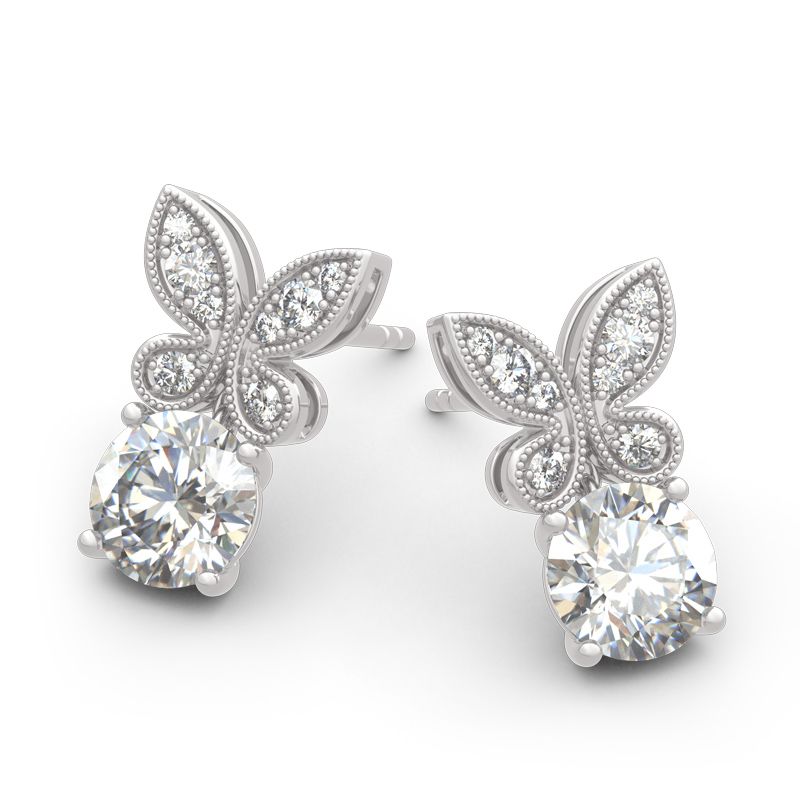 Butterfly Round Cut Sterling Silver Drop Earrings-JE-Juri Elle