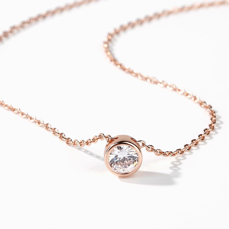 Simple Round Cut Stone Pendant Sterling Silver Necklace-JE-Juri Elle