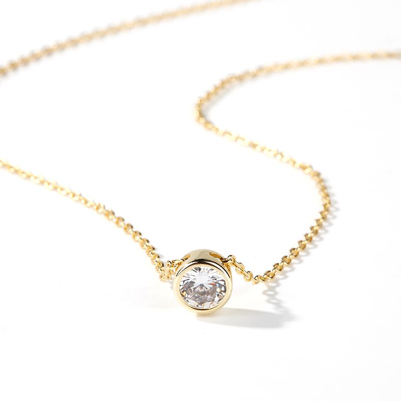 Simple Round Cut Stone Pendant Sterling Silver Necklace-JE-Juri Elle