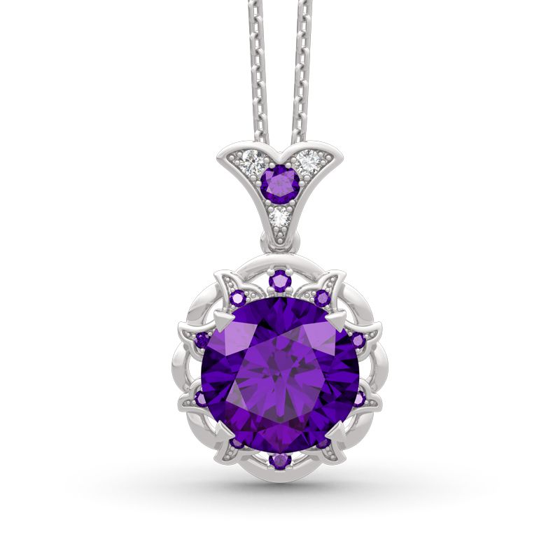 Amethyst Flower Round Cut Sterling Silver Necklace-JE-Juri Elle