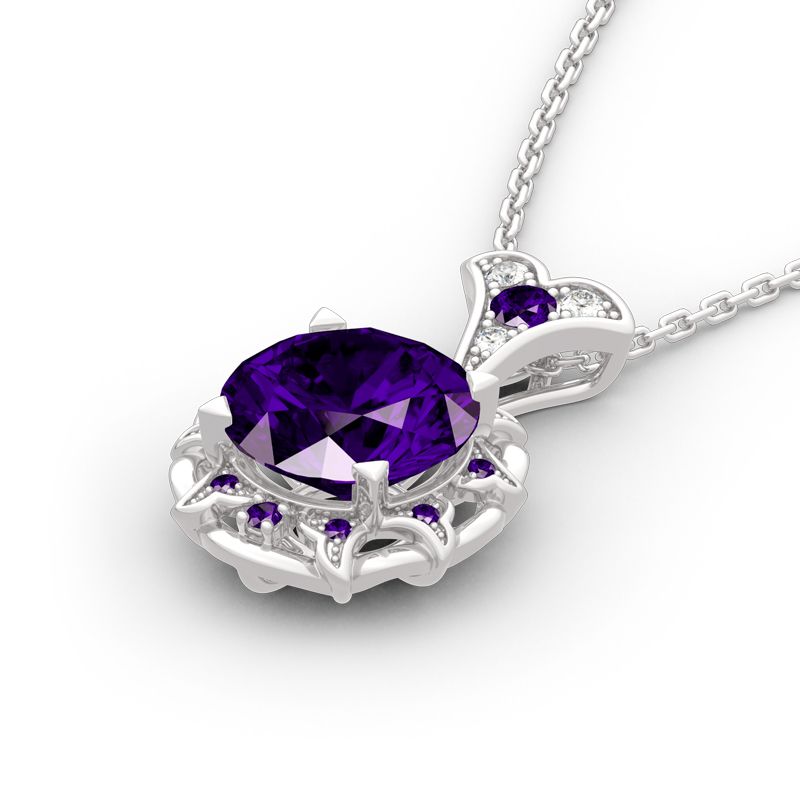 Amethyst Flower Round Cut Sterling Silver Necklace-JE-Juri Elle